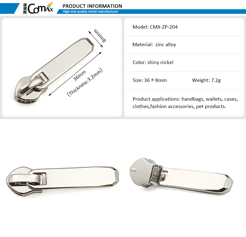 Shoes No Logo Zinc Alloy Zipper Pull 3 for DIY Handwork Decorative Silver Zipper Slider