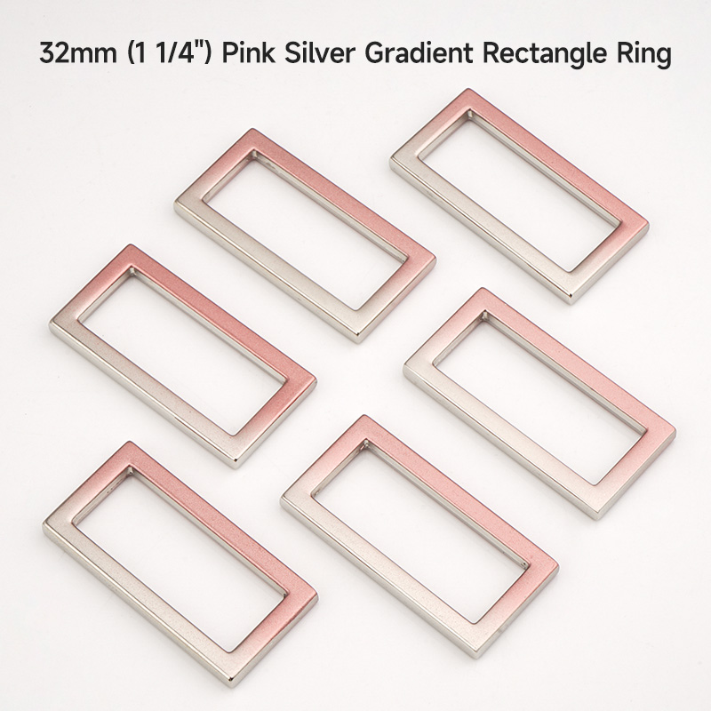 Nickel-free Metal Rectangle Ring Pink Silver Gradient Color Bag Buckle for 32mm Strap