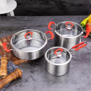 Quality Best Sale 430 Stainless Steel Cooking Soup Pot Set Saucepan Cookware Set With Silicone Handle wholesale