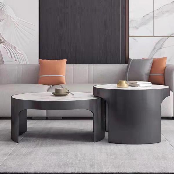 Round Ceramic Marble Top Coffee Table Home Furniture Living Room Side table
