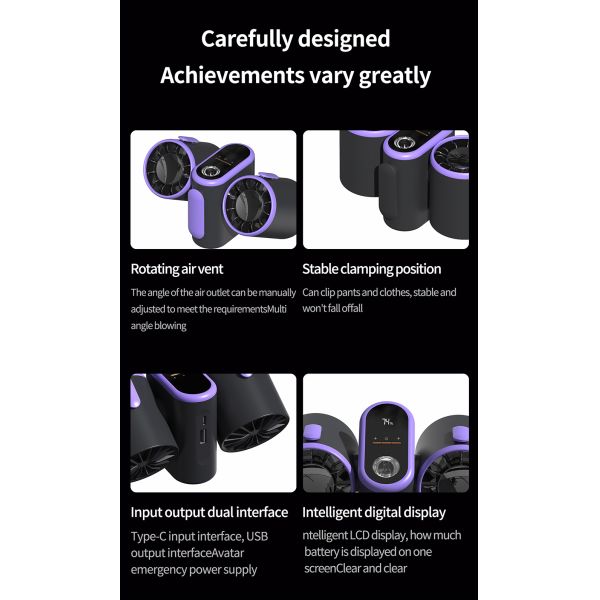 3 In 1 Dual Head Portable Air Cooling Fan With 8000mAh Battery Outdoor Use