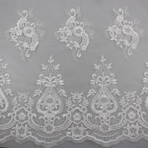 Quality 3D Eyelash Polyester Yarn On Nylon Mesh Corded Embroidery Lace Fabric For Bridal wholesale
