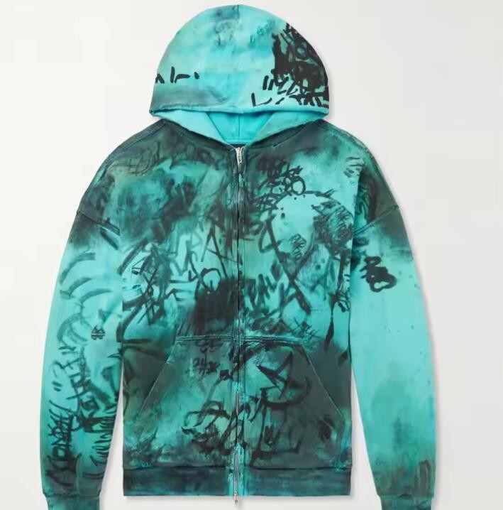 Graffiti Print Oversized Distressed Ripped Hoodie