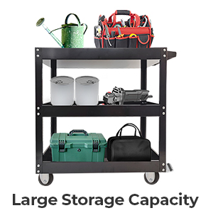 Heavy Duty 3-Tier Mechanic Storage Cart Utility Cart with Handle Bar and Brake Wheels