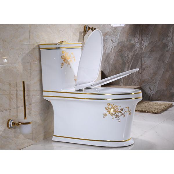 One Piece Dual Flush Toilet with Soft Close White Golden Ceramic
