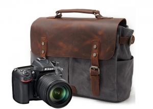 China CL-900 Gray Classical Design Waxed Canvas and Leather Camera Bag on sale