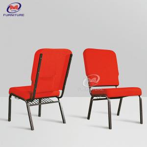 China Red Padded Church Auditorium Chairs With Back Pocket Iron Frame Material on sale
