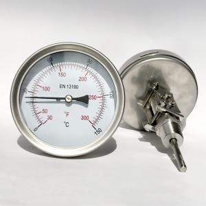 China Adjustable Stem Dial Bimetal Thermometer 100mm  All Stainless Steel on sale