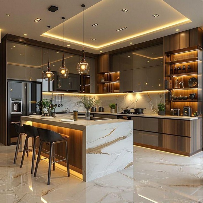 Modern Italy Lacquer Kitchen Cabinets Complete Sets - Smart Storage Units With Extravagant Stone Countertops