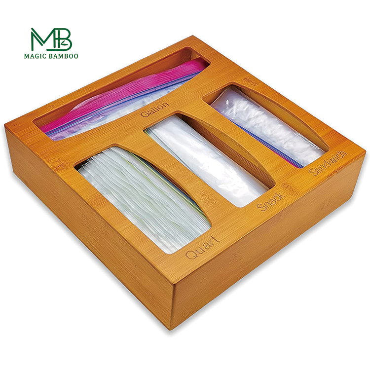 Convenient Bamboo Classic Sealed Lunch Bag Dispenser for Natural Storage Boxes Bins