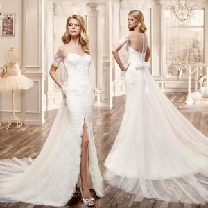Quality New Arrival Romantic White Mermaid Wedding Dresses Perspective Lace Slim Waist Dress wholesale