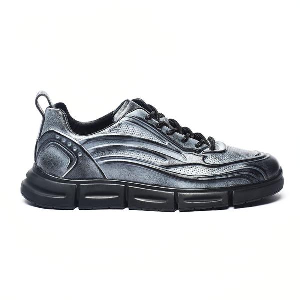 Greyish White Anti Skid Mens Leather Sneakers For Sport
