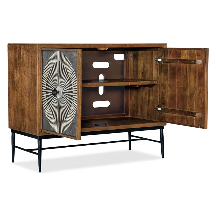 Contemporary Low Wooden Sideboard TV Cabinet Brown 4 Door