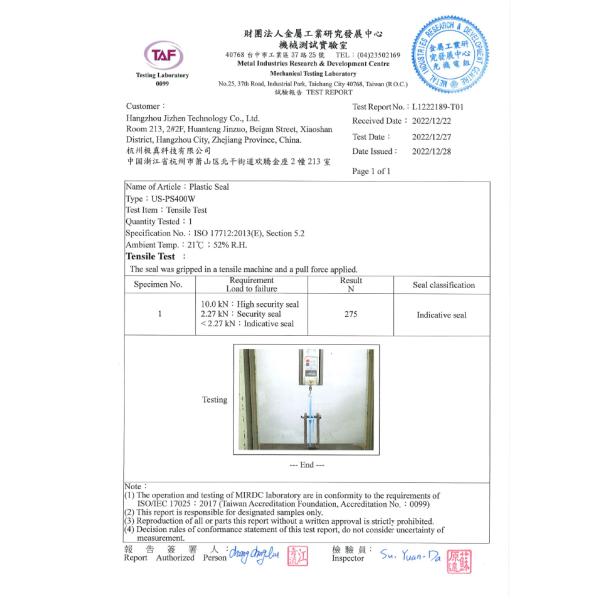400mm Length Plastic Security Seal with 275 N Tensile Strength and Laser Print Pull Tight Tamper-Evident Seal