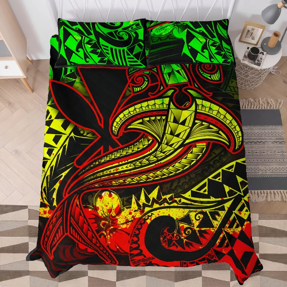 Polynesian Tribal Quilt Bedding Set Red Tonga Design Comforter with Cotton Filling