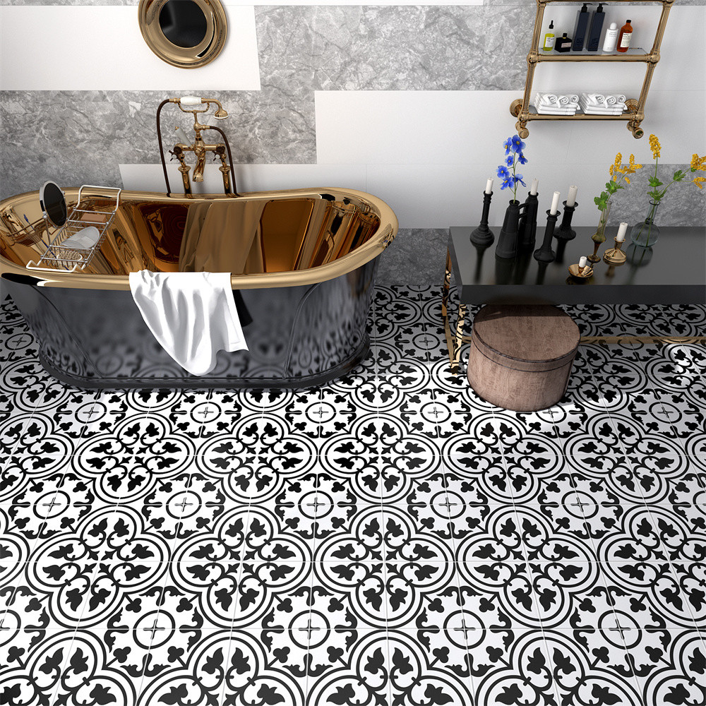White And Black 20x20cm Eco-Friendly Indoor Wall Floral Ceramic Rustic Tile For Living Room And Balcony