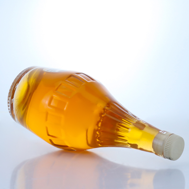 Industrial Liquor Glass Bottle with Custom Embossed Body and Cork Stopper