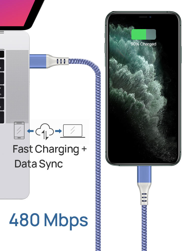 High Speed PD 20W Fast Charging USB C To Lightning Cable For Iphone