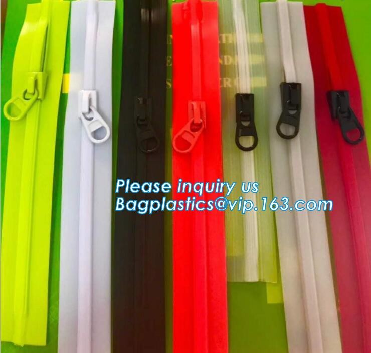 Waterproof heat seal apparel packaging seal with slider zip, pvc zipper lock slider/Resealable PVC Slider Zip seal zip