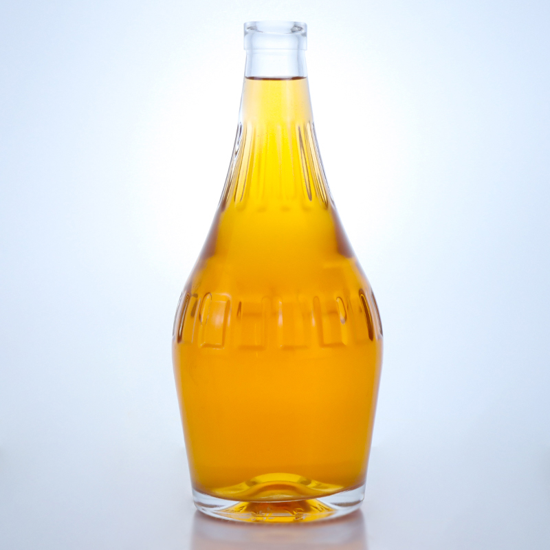 Industrial Liquor Glass Bottle with Custom Embossed Body and Cork Stopper