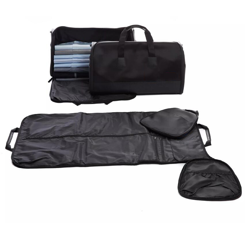 Black Garment Weekender Bag With Detachable Adjustable Shoulder Strap