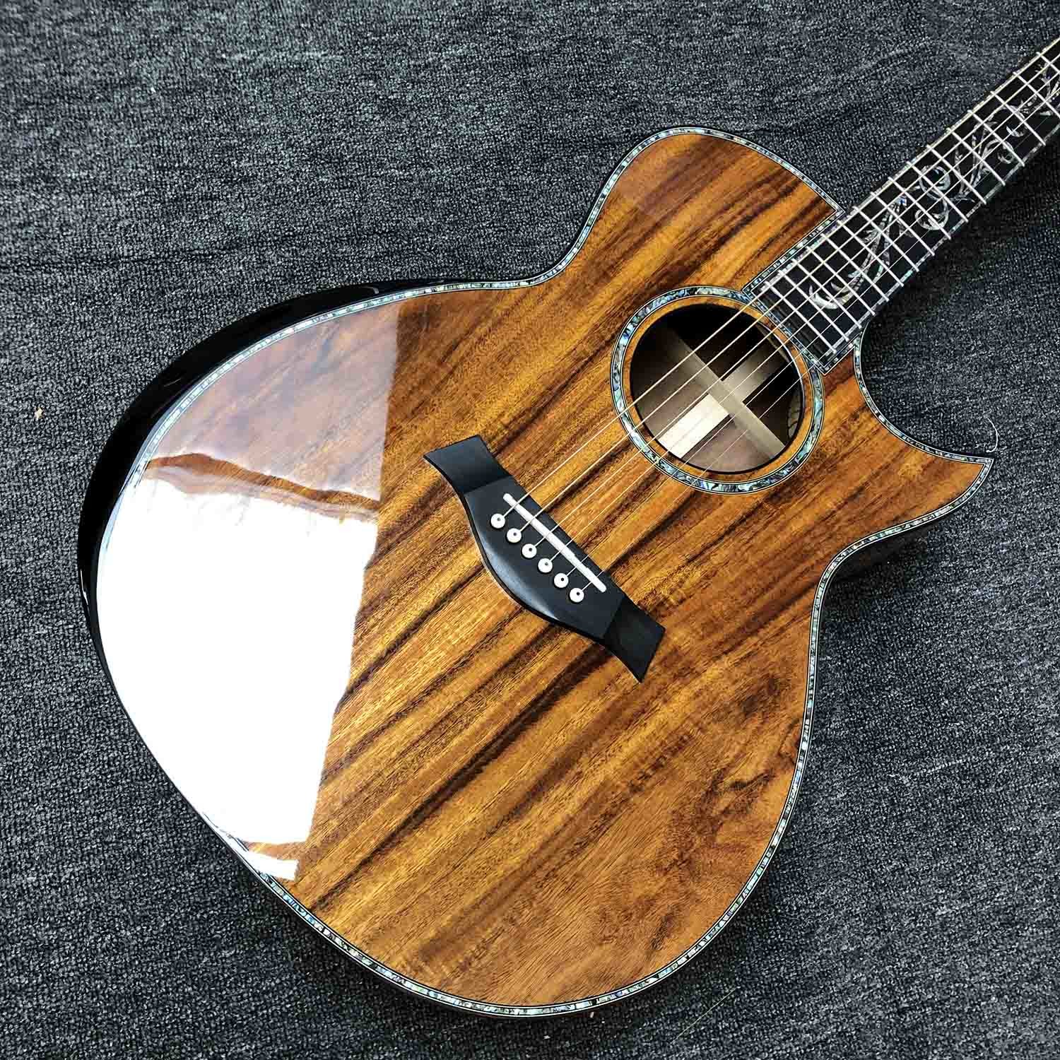 Custom 41 Inch Matte Solid KOA Top Acoustic Guitar with Abalone Ebony Fingerboard ArmRest KOA Wood Guitar