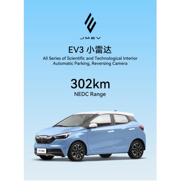 JMEV EV3 Pure Electric High Speed 100Km/h 4 Four Wheel Electric Vehicle 0km Best Used Car with 2390mm Wheel Base 2023