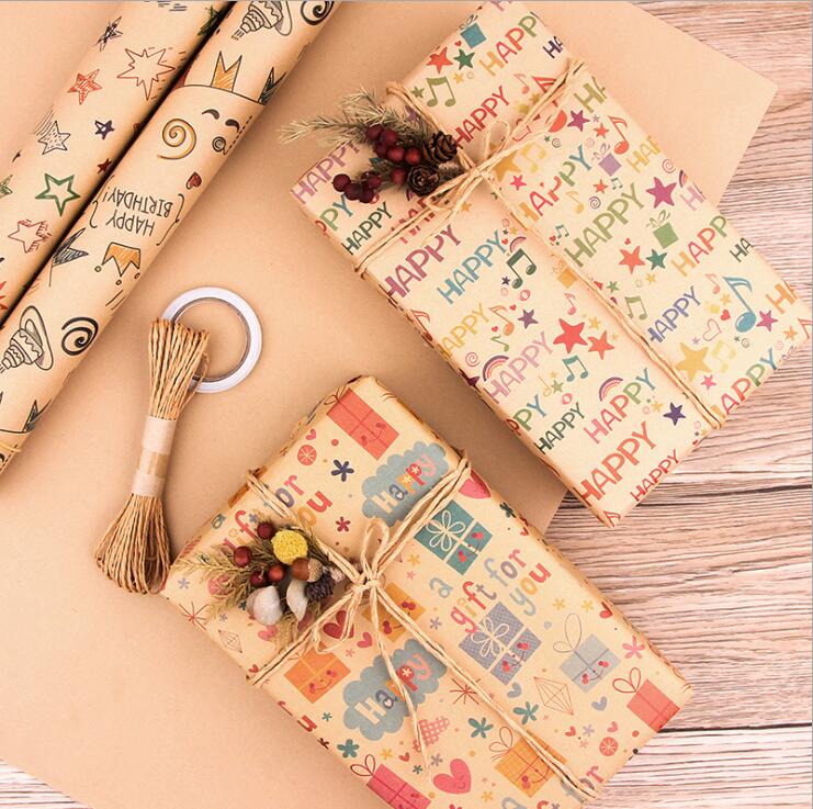 Recyclable Kraft Christmas Wrapping Paper Roll 80gsm 90 Sq Ft Wrapping Paper