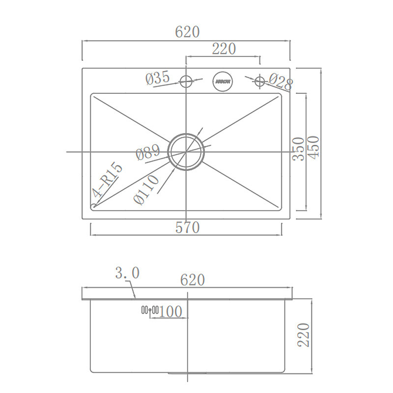 ASC31N6201F Deep Basin Stainless Steel Sink 600x430mm Single Bowl