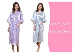 Quality Twisted satin nightgown emulation silk ladies nightgown summer solid color silk long bathrobe Japanese kimono cardigan r wholesale