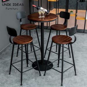 China 55CM Round Retro Bar Table Pub Set Coffee High Chair Solid Wood on sale