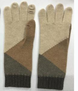 China Cashmere Intarsia Knitted Gloves With Fingers / Asymmetric Pattern Open Slit on sale