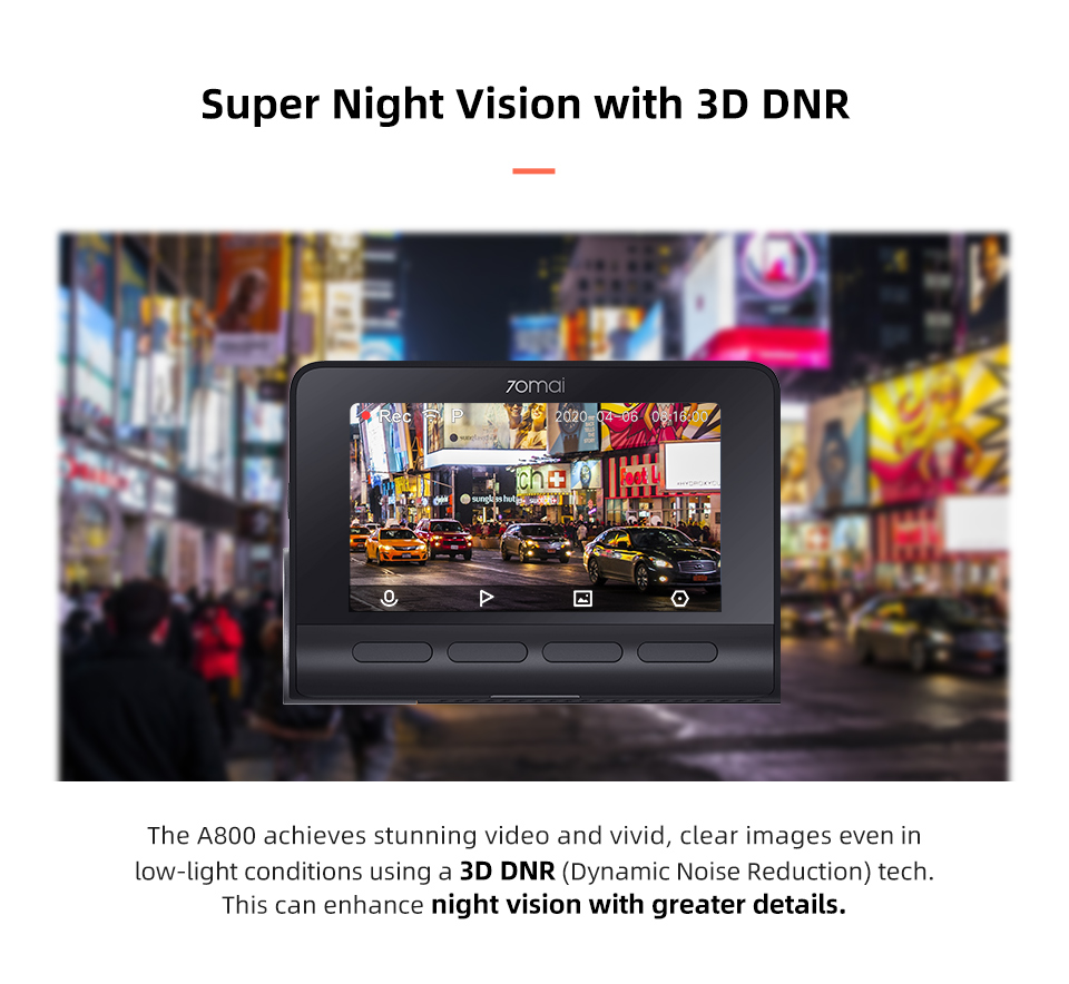 70mai Dash Cam 4K A800 Built-in GPS Cinema-quality Image 24H Parking 70mai 4K Car DVR Cam