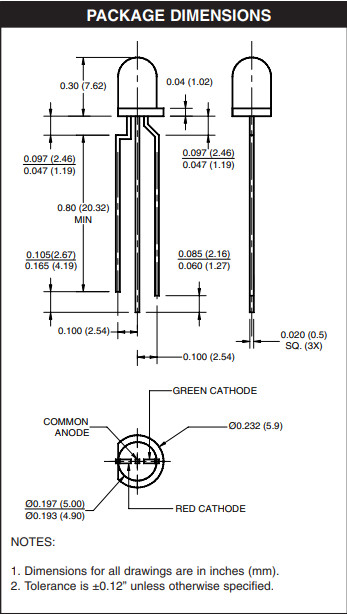 MV5439A Everlight LED Indication 3 Lead BICOLOR Solid State Lamps