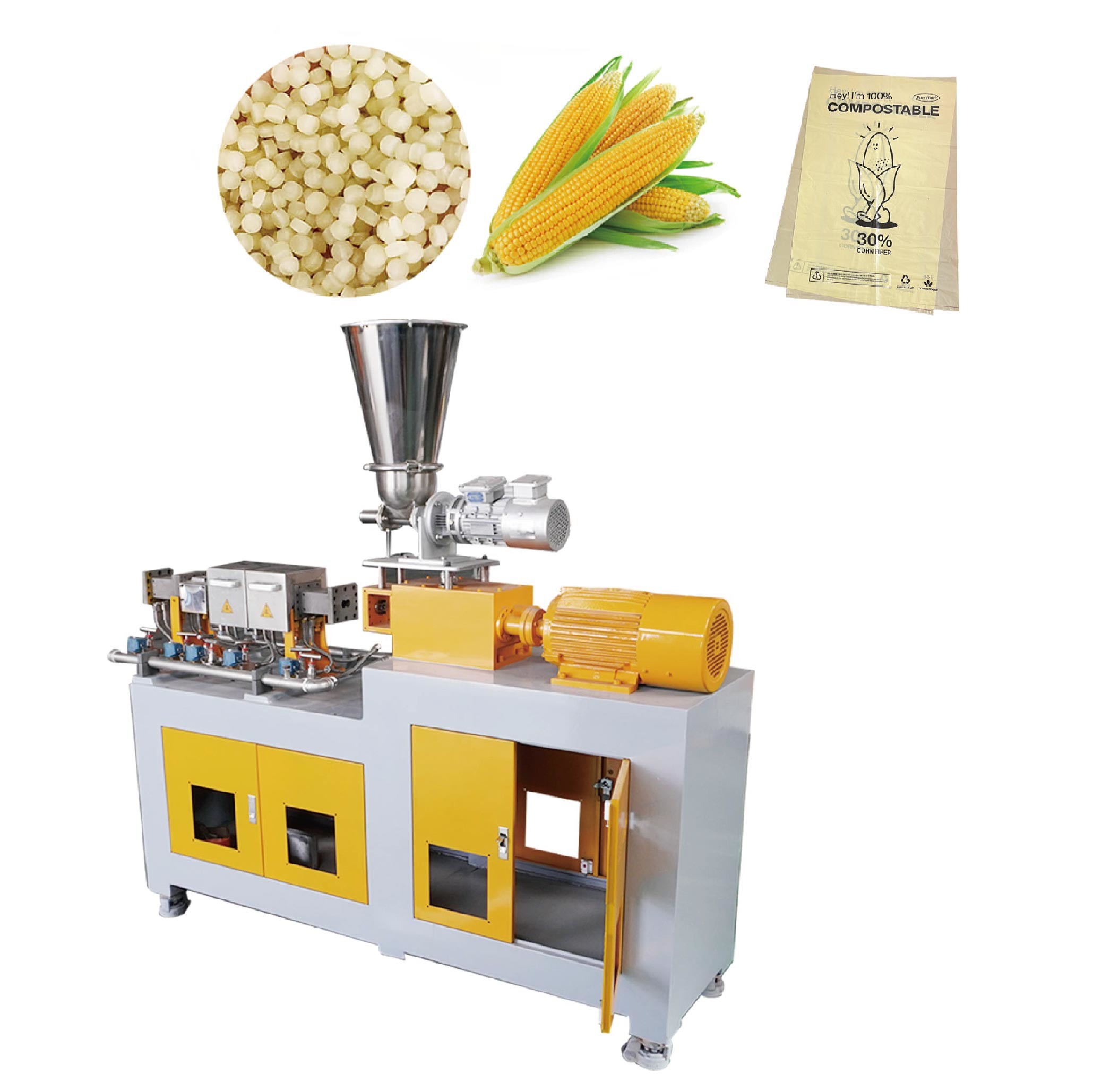 Plastic Extruder Factory Twin Screw Plastic Granulator For Biodegradable PP PE Corn Starch Calcium Powder