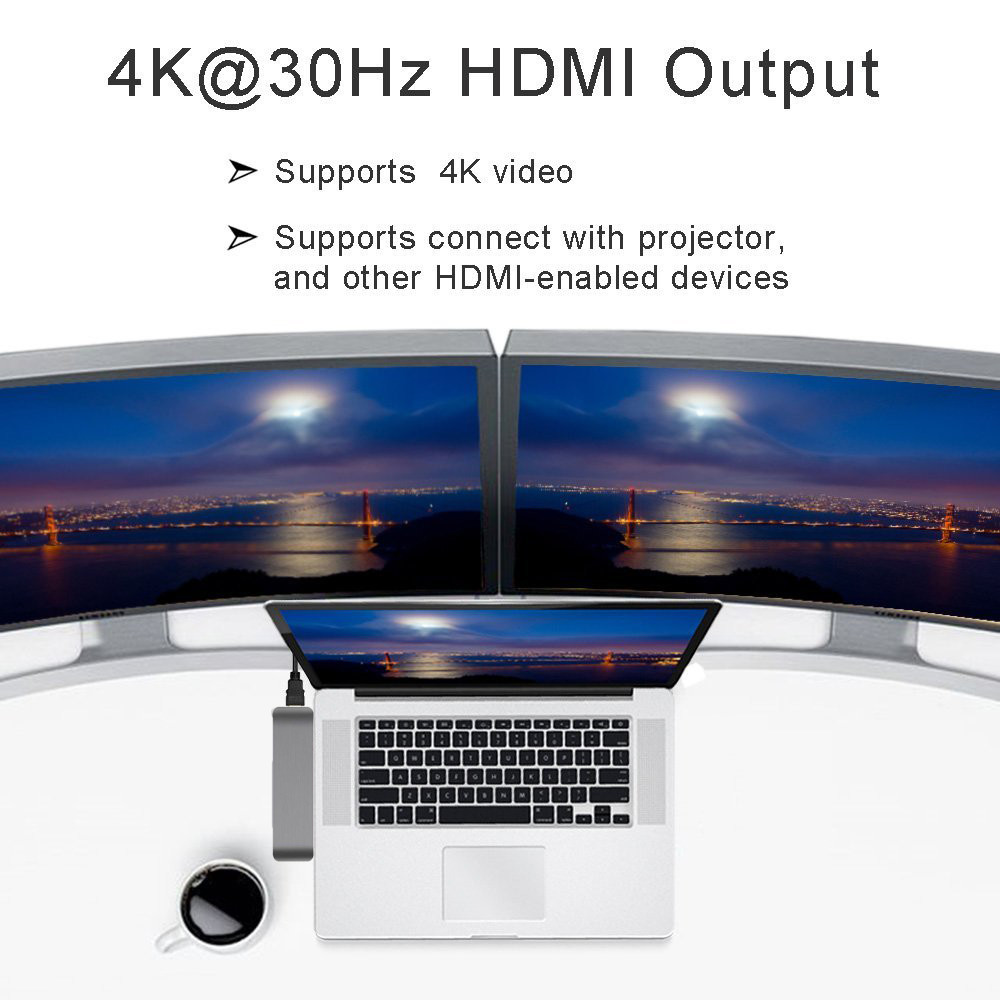 7 in 1 Dual Type-C Docking Station Thunderbolt 3 Hub for 2016/2017 MacBook Pro with 100W Power Delivery USB-C Adapter