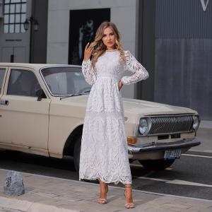 Quality Embroidered Long Sleeve Lace Maxi Dress Plain Pattern For Wedding wholesale