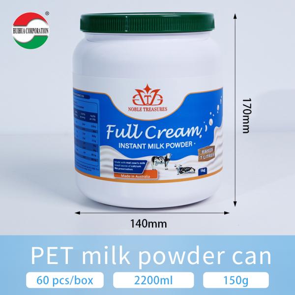 BPA-Free 1000ml/2000ml PET Plastic Bottle with Screw Top for Milk Powder and Supplements