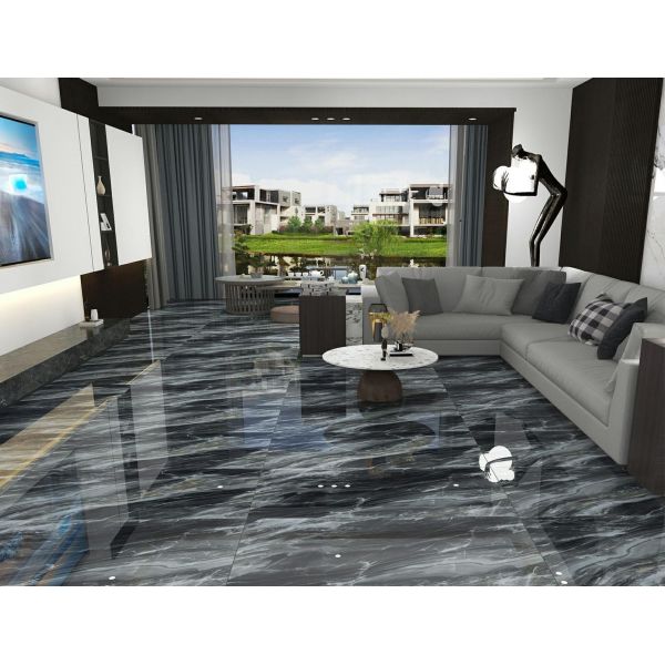 Modern 60X120 Ceramic Flooring Dark Marble Pattern Faux Porcelain Floor Tiles Black Firebrick Design