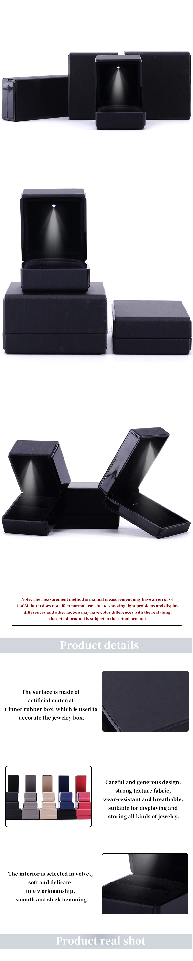 Black Handmade LED Light Jewelry Box for Hanhong Custom Logo Leather Packaging