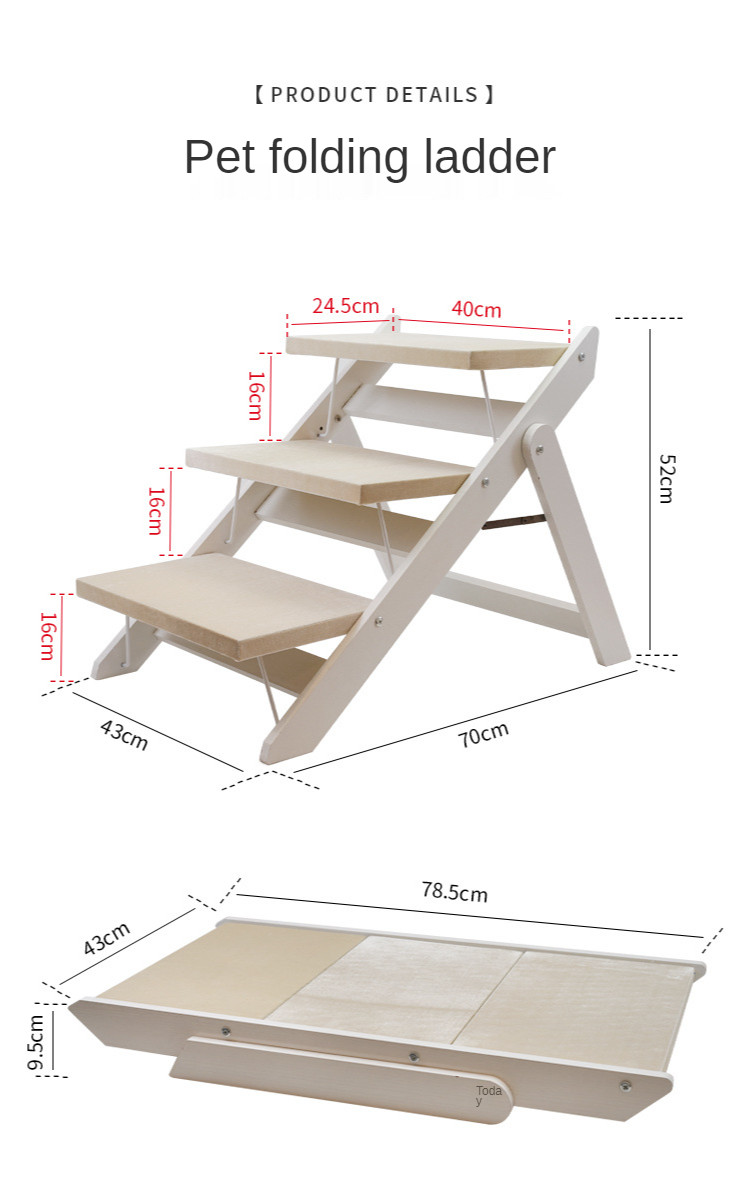 Bamboo Wooden 16cm Fold Up Dog Steps 24cm 3 Step Dog Stairs