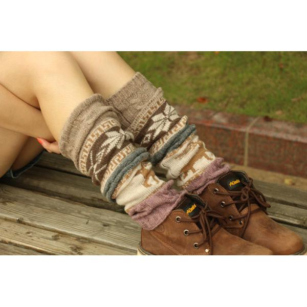 girl deer snowflake jacquard knit boot socks wood feel casual wool acrylic, socks, warmer