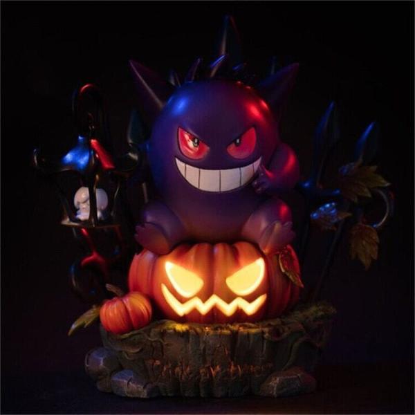Anime Gengar Halloween Ghost Pumpkin Lantern Solar Light Crafts Figure Moon Shadow Statue