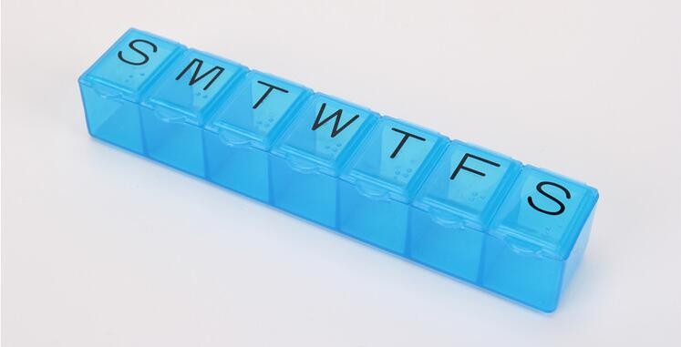 28 compartment column shape plastic pill storage box with pill crush box, Conventional eco-friendly 4 grids plastic trav