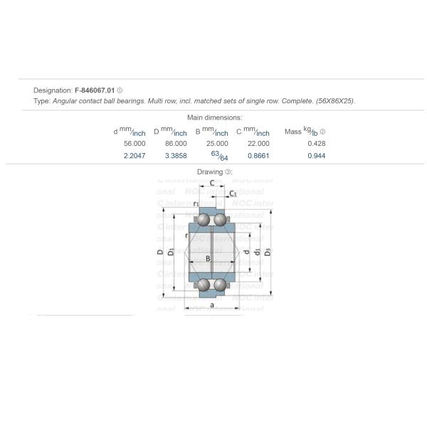 F-846067 56x86x25mm Angular contact ball bearings. Multi row,
