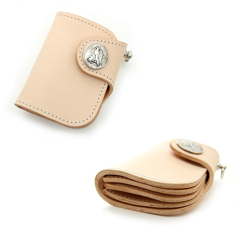 Handmade Wealth Cloth Short Wallet for Women in First Layer Vegetable Tanned Cowhide