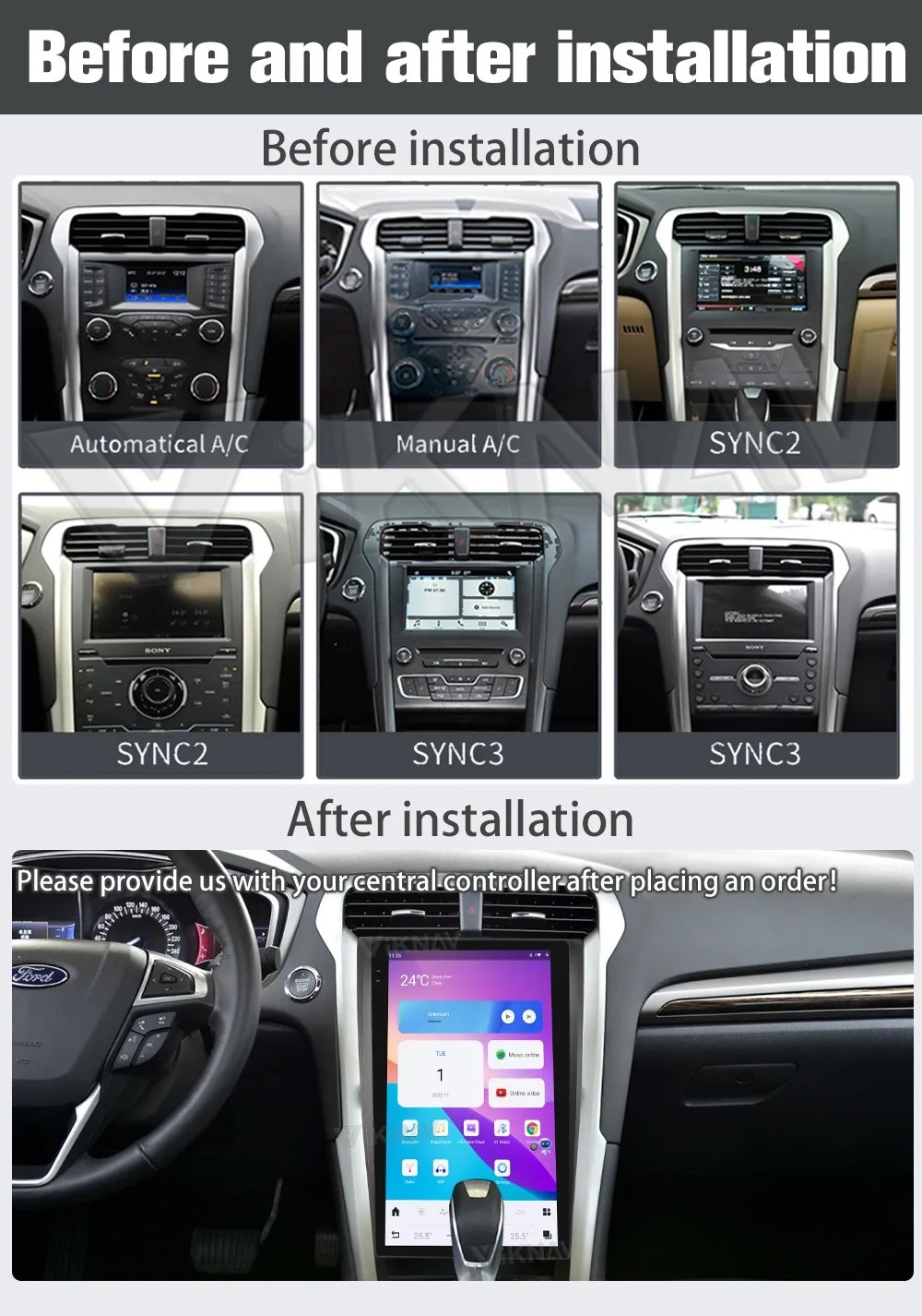 13.6Inch Android Auto Car radio For 2013--2021 Ford mondeo GPS Navigation Multimedia Player Wireless Carplay BT 4G