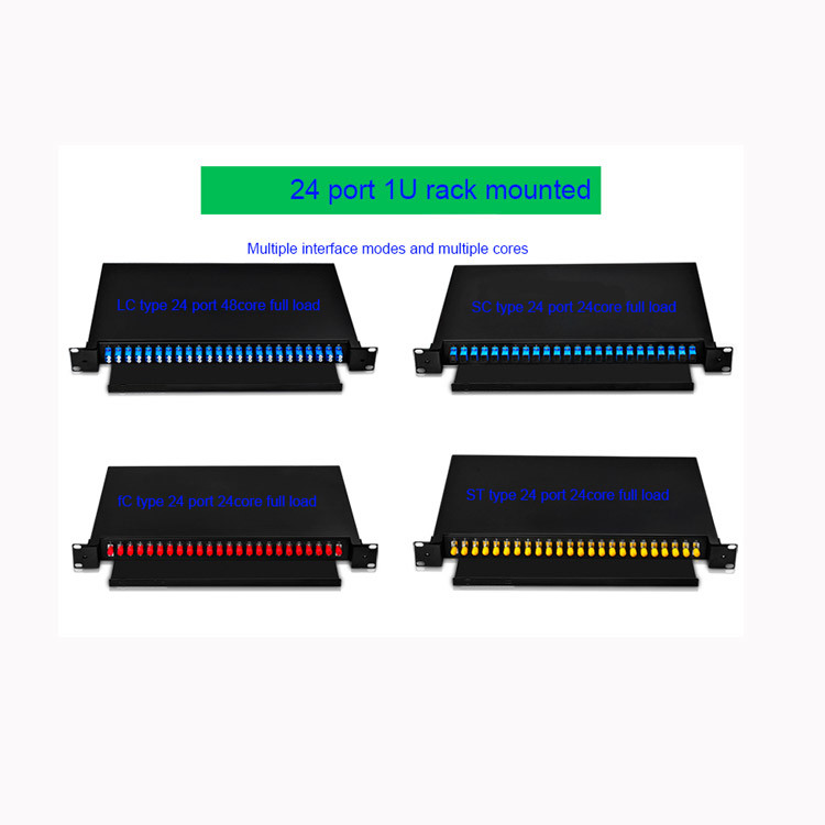 1U 2U 3U Black Fiber Optic Patch Panel Standard Size LC / SC / ST / FC Port