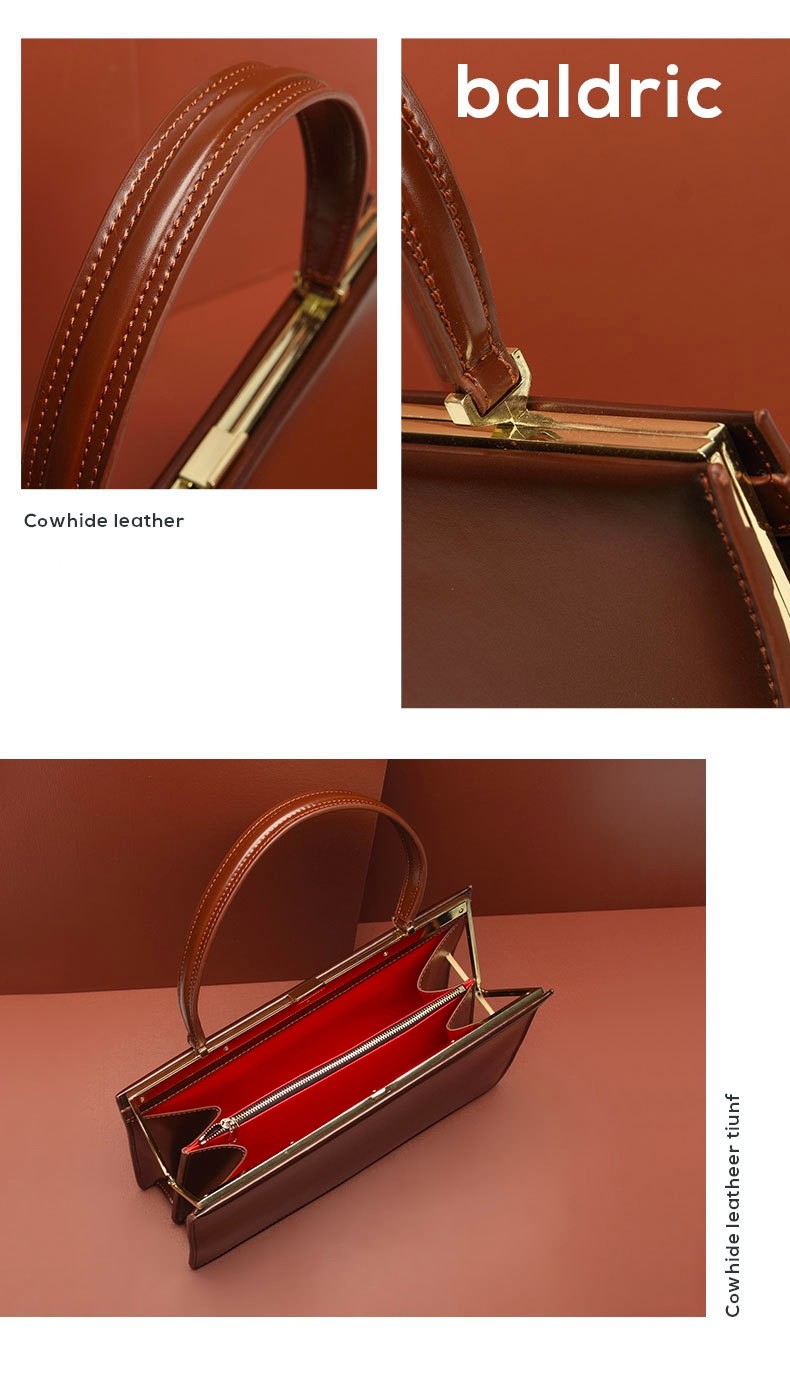 Real Leather Handbags Briefcase For Women Brown Genuine Leather Retro Handbag