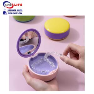 Quality Cute Daily Pill Dispenser Box For Elderly Plastic Dental Box False Teeth Box Mirror Silicone 9CM wholesale